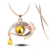 Fashion Magic Eye Crystal Tear Drop Eyelashes Necklace Long Sweater Chain